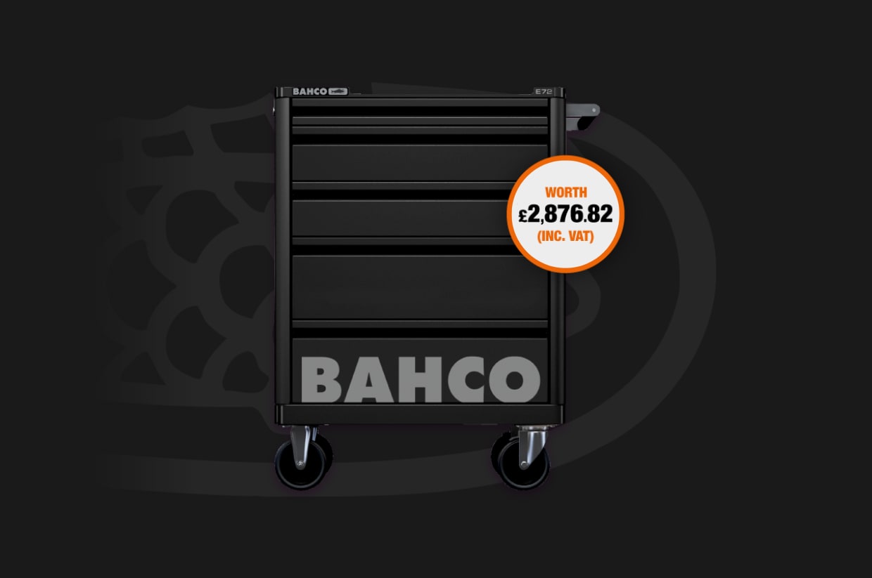 Bahco Tool Trolley with a promo flag.