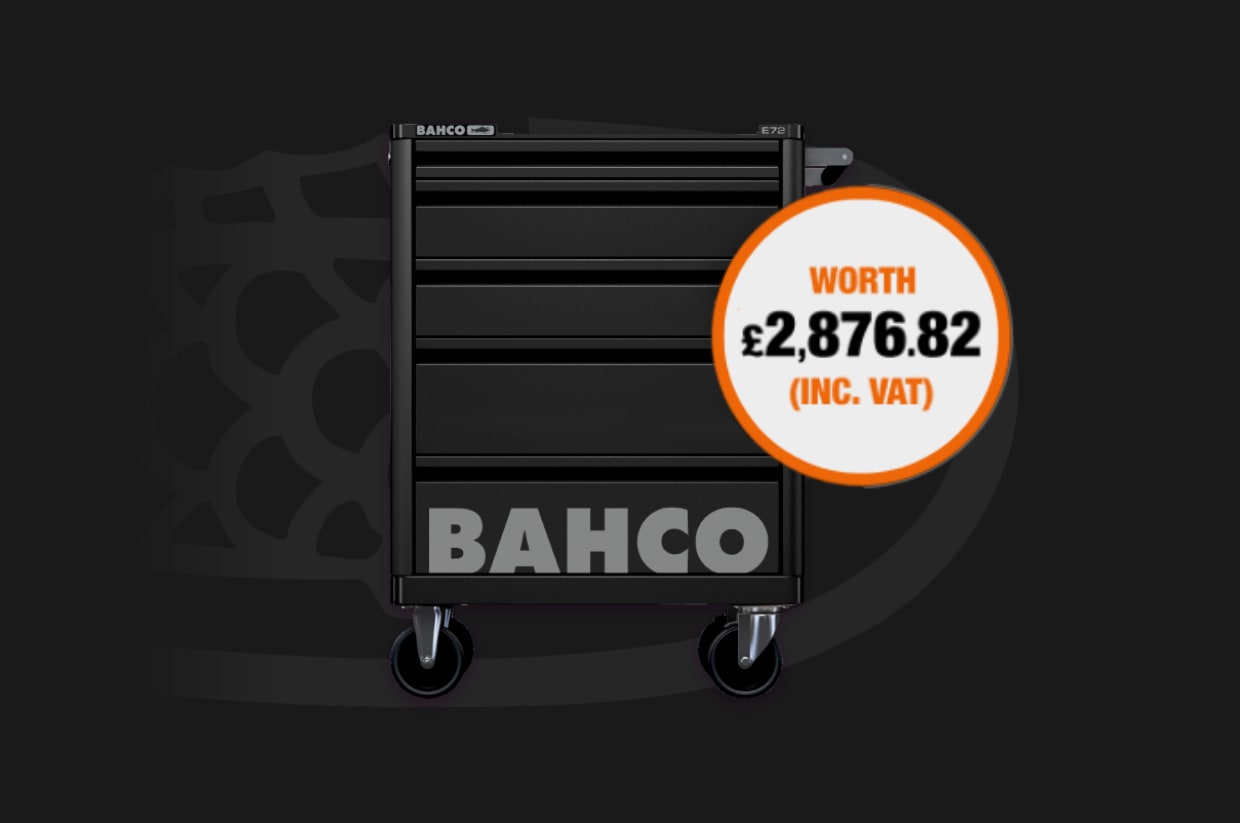Bahco Tool Trolley with a promo flag.