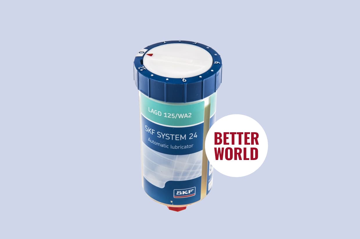 image of tub of lubricator with blue and green sticker and white lid