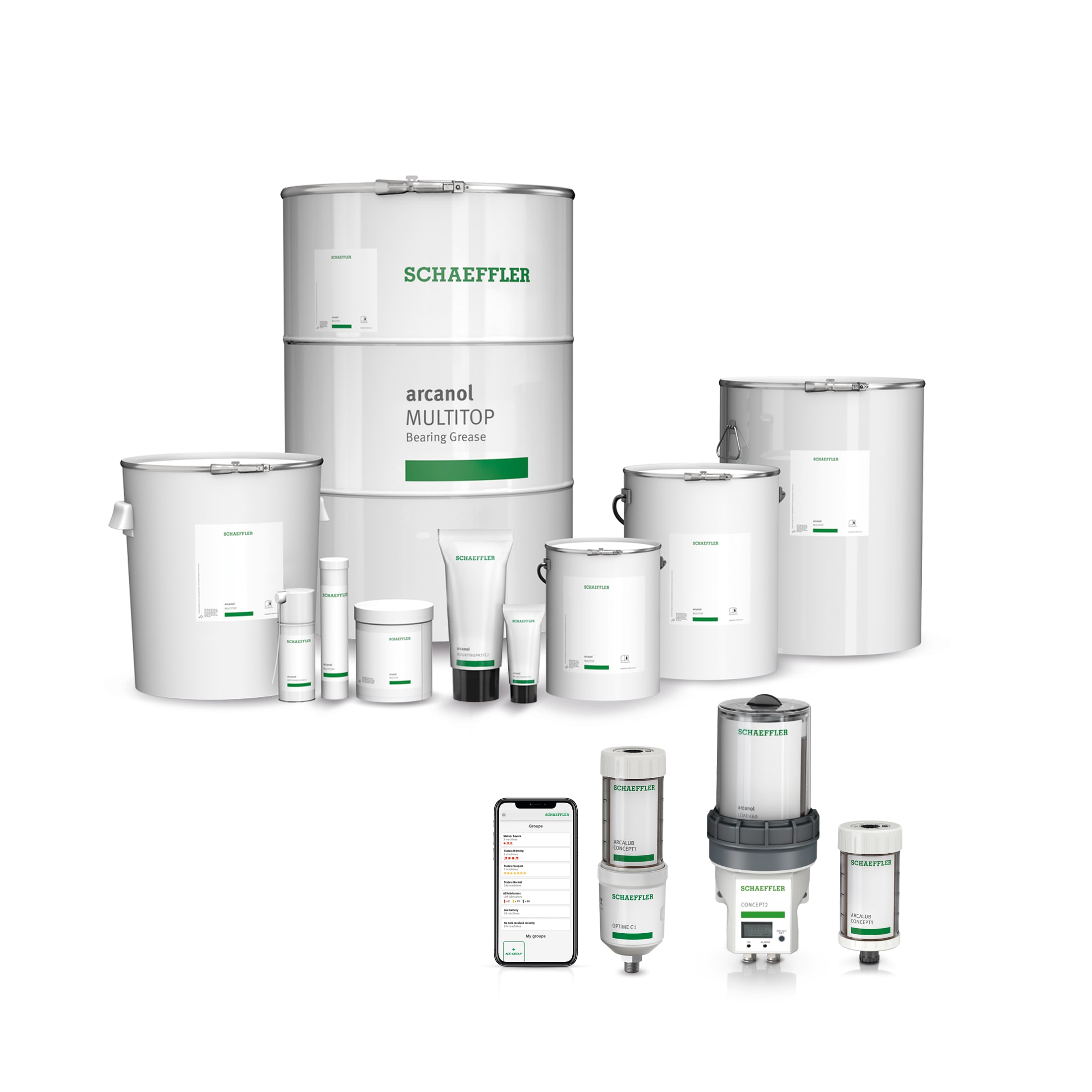 A variety of grey coloured greasing products 