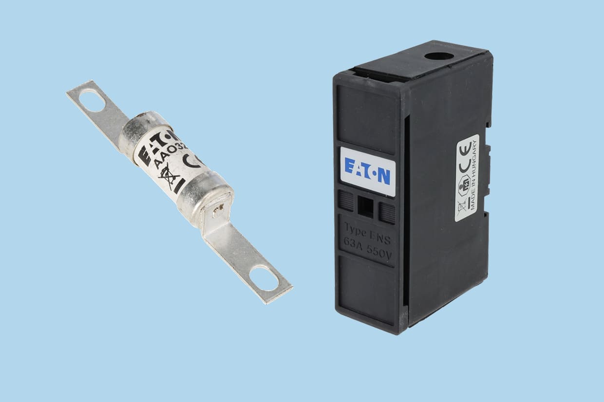An eaton bs88 fuse next to a fuse holder