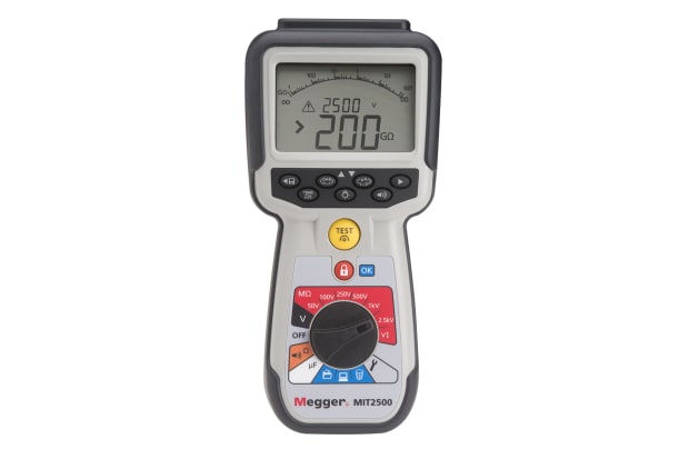 Megger MIT2500 Insulation Tester, 50V Min, 2500V Max, 200GΩ Max, CAT IV
