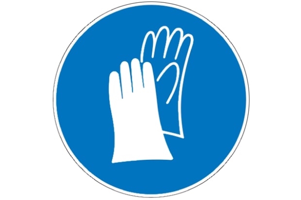Gebotszeichen mit Handschuhen