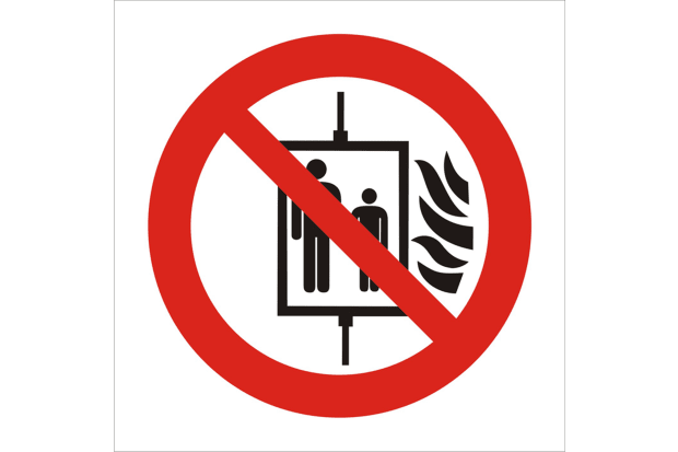 Verbotszeichen für "Aufzug im Brandfall nicht benutzen"