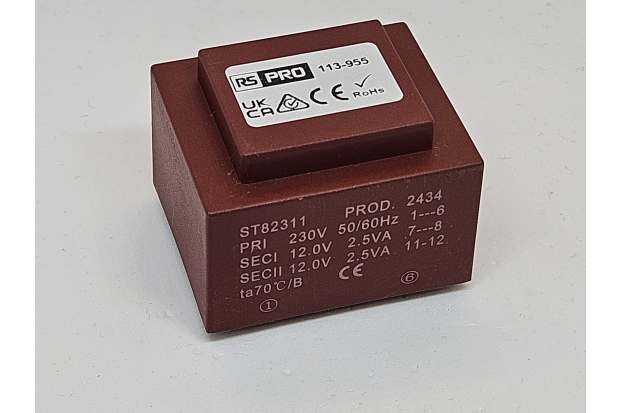 RS PRO 2x12V ac 1 Output PCB Mount PCB Transformer, 5VA, IEC 61558-2-6