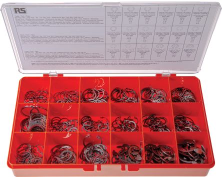 RS PRO 450 Piece E Type, External, Internal Stainless Steel Circlip Kit For 13 → 20 Mm, 14 → 25 Mm Shaft