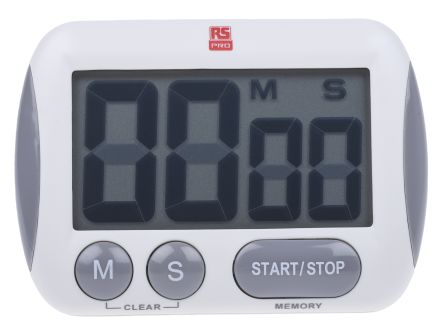 RS PRO Digital Zeitgeber, Desktop-Timer, Max. 99 Min 59 S Batteriebetrieben, Weiß