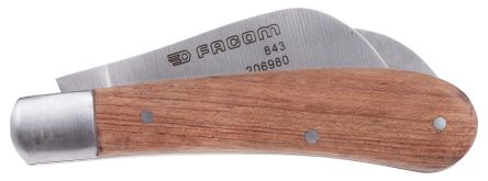 Facom Twin-Blade Taschenmesser, Elektriker-Messer, Edelstahl Klinge / Holz Griff, Länge 180 Mm, 115g