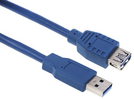 RS PRO USB延长线 USB线, USB A公插转USB A母座, 5m长, USB 3.0, 蓝色