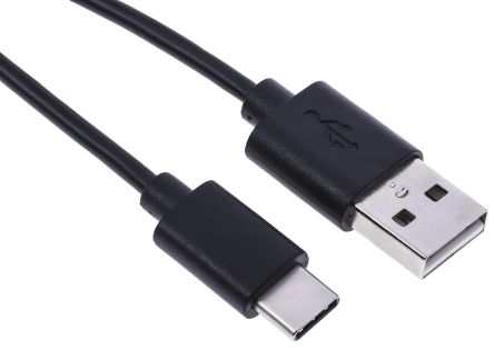 RS PRO USB线, USB C公插转USB A公插, 1m长, USB 2.0, 黑色