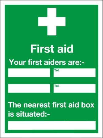 Your First Aider Is Hard Rigid Plastic Sign First Aid Safety Green Notice 30cm 