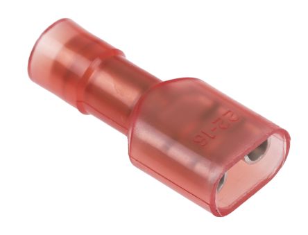 RS PRO Flachsteckhülse, 22 → 16 AWG, Rot, Isoliert, 6.35 X 0.8mm, Buchse, 0.5mm² - 1.5mm², 22AWG Min