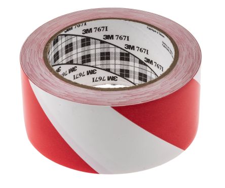 3M Scotch 767 Vinyl Markierungsband Rot, Weiß Typ Bodenmarkierungsband, Stärke 0.1m, 50mm X 3