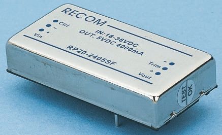 Recom RP20-F DC/DC-Wandler 20W 24 V Dc IN, 12V Dc OUT / 1.67A 1.6kV Dc Isoliert