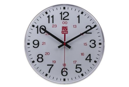 RS PRO Reloj De Pared Blanco, Ø 300mm, Suministrado Con 1 Pila AA