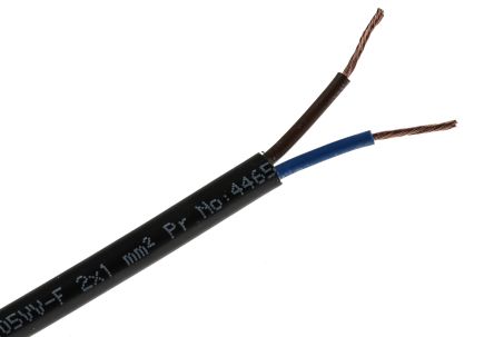 RS PRO 2 Core Power Cable, 1 Mm², 100m, Black PVC Sheath, 3182Y, 10 A, 300 V, 500 V