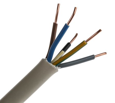 RS PRO Cable De Alimentación De 5 Núcleos, 2.5 Mm², Ø Ext. 14mm, Long. 50m, 500 V, Funda De PVC, Gris, Pirorretardante