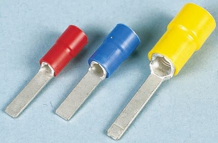 JST FV Kabelschuh Flachstift Stecker, Isoliert, Blau, L. 18mm, D. 0.8mm, Nicht Ummantelt