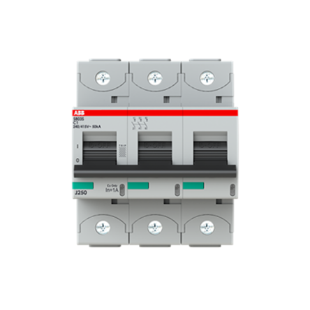 ABB S800 2CC Miniature Circuit Breaker, 3-Pole, 1A, Type C, 690V AC, 375 V DC, 40 kA Breaking Capacity