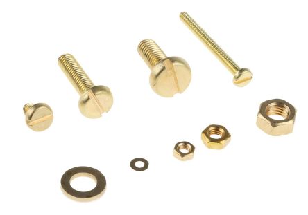 RS PRO Brass 2061 Piece Slot Drive Screw/Bolt, Nut & Washer Kit