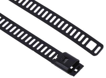 RS PRO 电缆扎带, 聚酯涂层不锈钢, 梯子, 300mm长x7 mm宽, 黑色