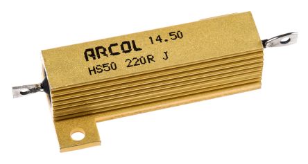 Arcol Resistencia De Montaje En Panel, 220Ω ±5% 50W, Con Carcasa De Aluminio, Axial, Bobinado