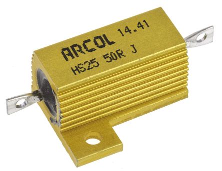 Arcol 铝壳电阻, HS25系列, 25W额定功率, 50Ω电阻值, ±5%容差
