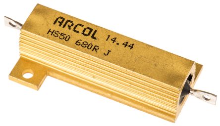 Arcol 铝壳电阻, HS50系列, 50W额定功率, 680Ω电阻值, ±5%容差