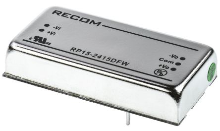 Recom RP15 FW DC/DC-Wandler 15W 24 V Dc IN, ±15V Dc OUT / ±500mA 1.6kV Dc Isoliert