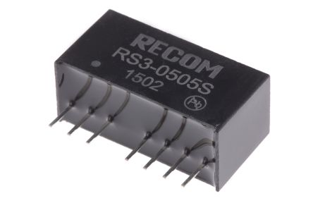 Recom RS3 DC-DC Converter, 5V Dc/ 600mA Output, 4.5 → 9 V Dc Input, 3W, Through Hole, +71°C Max Temp -40°C Min