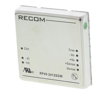 Recom RP40 GW DC/DC-Wandler 40W 24 V Dc IN, 12V Dc OUT / 3.33A 1.6kV Dc Isoliert