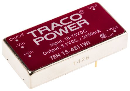 TRACOPOWER TEN 15WI DC/DC-Wandler 15W 48 V Dc IN, 5V Dc OUT / 2.95A 1.5kV Dc Isoliert