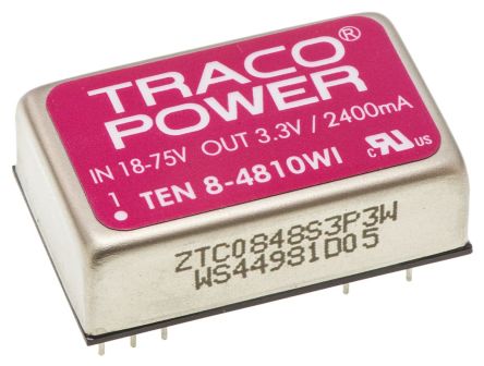 TRACOPOWER TEN 8WI DC/DC-Wandler 8W 48 V Dc IN, 3.3V Dc OUT / 2.4A 1.5kV Dc Isoliert