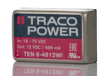 TRACOPOWER TEN 8WI DC/DC-Wandler 8W 48 V Dc IN, 12V Dc OUT / 666mA 1.5kV Dc Isoliert