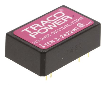TRACOPOWER TEN 3WI DC/DC-Wandler 3W 24 V Dc IN, ±12V Dc OUT / ±125mA 1.5kV Dc Isoliert
