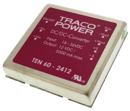 TRACOPOWER TEN 60 DC/DC-Wandler 60W 24 V Dc IN, 12V Dc OUT / 5A 1.6kV Dc Isoliert