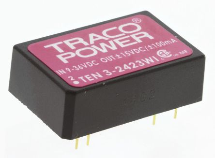 TRACOPOWER TEN 3WI DC/DC-Wandler 3W 24 V Dc IN, ±15V Dc OUT / ±100mA 1.5kV Dc Isoliert