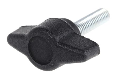 RS PRO Black Wing Clamping Knob, M5, Threaded Stud