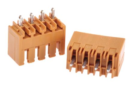 Weidmuller 3.5mm Pitch 4 Way Pluggable Terminal Block, Header, Through Hole, Solder Termination