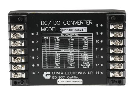 Chinfa HDD100 DC/DC-Wandler 100W 24 V Dc IN, 24V Dc OUT / 4A 1.5kV Dc Isoliert