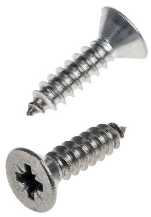RS PRO Plain Stainless Steel Countersunk Head Self Tapping Screw, N°10 X 3/4in Long 19mm Long