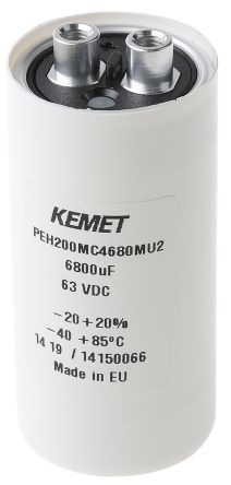 KEMET PEH200, Schraub Aluminium-Elektrolyt Kondensator 6800μF ±20% / 63V Dc, Ø 36.6mm X 76.5mm X 76.5mm, +85°C