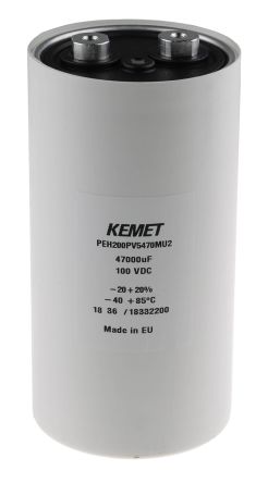 KEMET PEH200, Schraub Aluminium-Elektrolyt Kondensator 47000μF ±20% / 100V Dc, Ø 76.6mm X 149.2mm X 149.2mm, +85°C