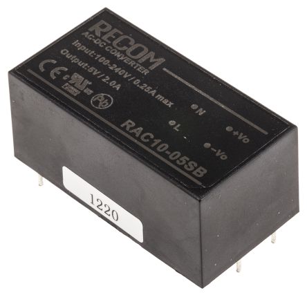 Recom RAC10-B Schaltnetzteil, AUS 5V Dc / 2A 10W, EIN 90 → 264V Ac Gekapselt, PCB-Montage