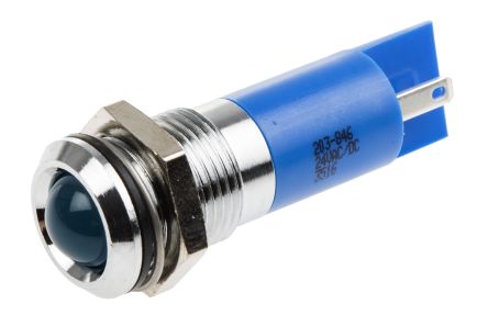 RS PRO 蓝色LED面板指示灯, 24V 直流, 17mA, IP67, 14mm安装孔径