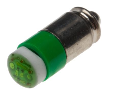 RS PRO Bombilla Para Piloto Luminoso LED Verde, λ 565nm, 24V Ac/dc / 14mA, 35mcd, 180°, Casquillo Bayoneta, Ø 6mm