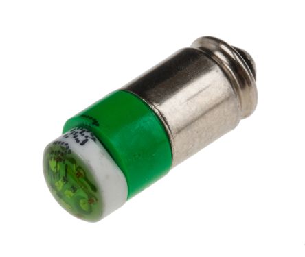 RS PRO Bombilla Para Piloto Luminoso LED Verde, λ 565nm, 28V Ac/dc / 14mA, 35mcd, 180°, Casquillo Bayoneta, Ø 6mm