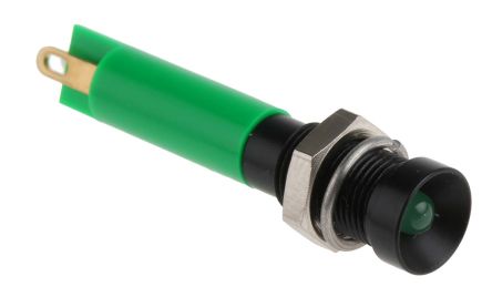 RS PRO Green Panel Mount Indicator, 24V Dc, 6mm Mounting Hole Size, Solder Tab Termination