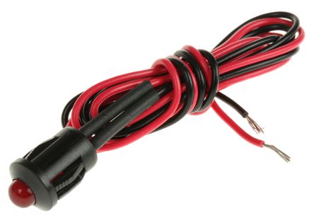 RS PRO Red Flashing LED Panel Mount Indicator, 12V Dc, 8mm Mounting Hole Size, Lead Wires Termination