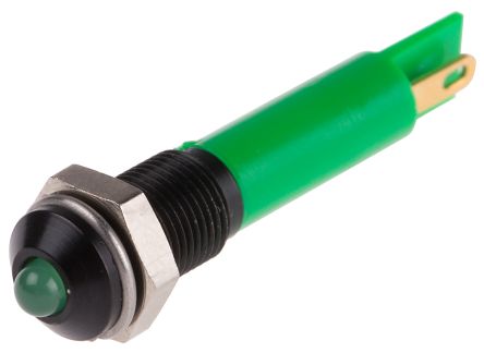 RS PRO Green Panel Mount Indicator, 12V Dc, 6mm Mounting Hole Size, Solder Tab Termination
